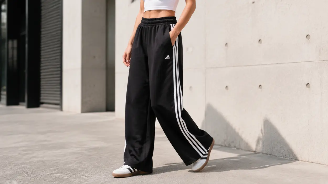 Pantalón adidas 3-Stripes Fleece Wide de corte ancho para mujer