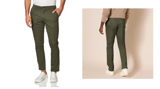pantalón chino elástico Amazon Essentials en color verde para hombre