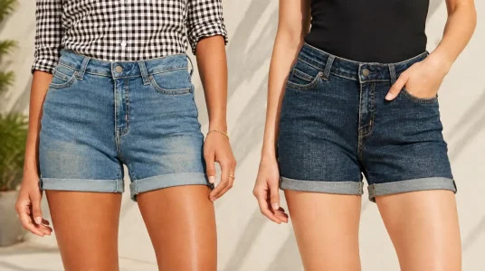 Pantalón corto vaquero Amazon Essentials ajustado de tiro medio para mujer