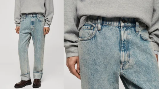 pantalón vaquero straight fit bajo vuelta Mango Outlet para hombre