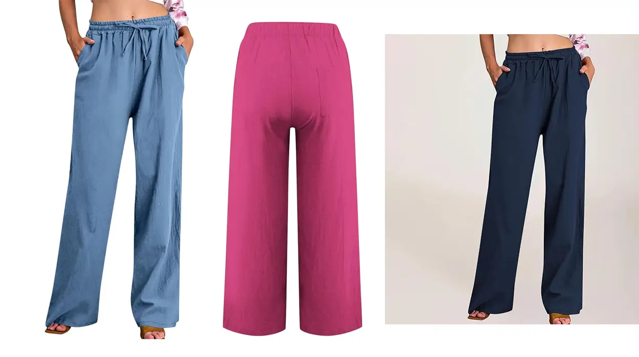 pantalones anchos algodón lino mujer baratos