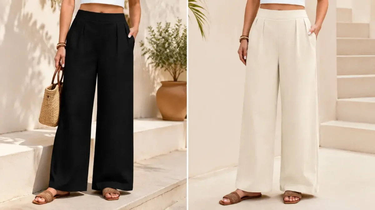 Pantalones de verano para mujer heekpek en algodón, anchos y con bolsillos
