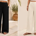 Pantalones de verano para mujer heekpek en algodón, anchos y con bolsillos negros