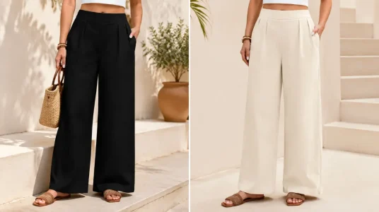 Pantalones de verano para mujer heekpek en algodón, anchos y con bolsillos negros