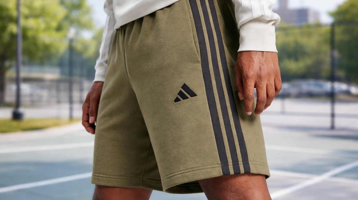 pantalones-cortos-adidas-essential-3-stripes-french-terry-olive-green
