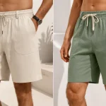 Pantalones cortos de lino y algodón para hombre iClosam, cómodos y transpirables con cintura elástica y bolsillos