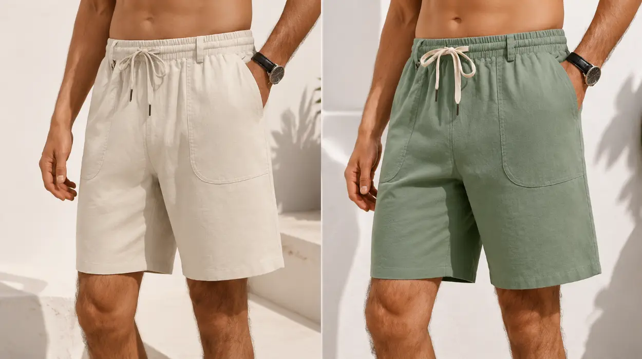 Pantalones cortos de lino y algodón para hombre iClosam, cómodos y transpirables con cintura elástica y bolsillos