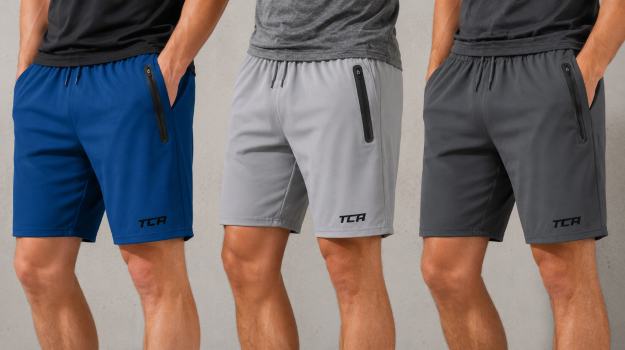 Pantalones cortos deportivos TCA para hombre con tecnología Elite Tech y bolsillos de cremallera