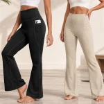 Pantalones de yoga Grecerelle para mujer, anchos y elásticos con bolsillos
