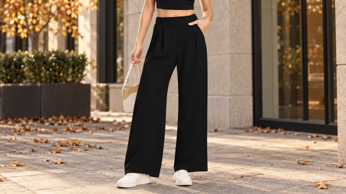 Pantalones de pierna ancha con textura gofre para mujer, con cintura alta y bolsillos, en varios colores