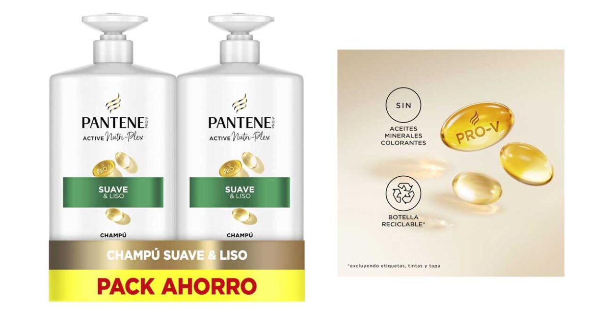 Pack x2 Champú Pantene Pro-V Suave y Liso de 1 litro cada uno
