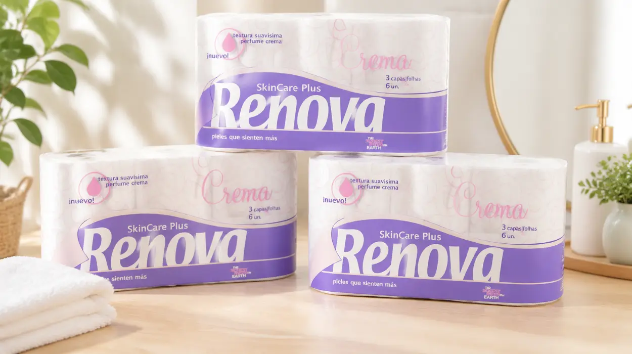 Pack x6 rollos de papel higiénico Renova Skin Care Plus decorado y perfumado