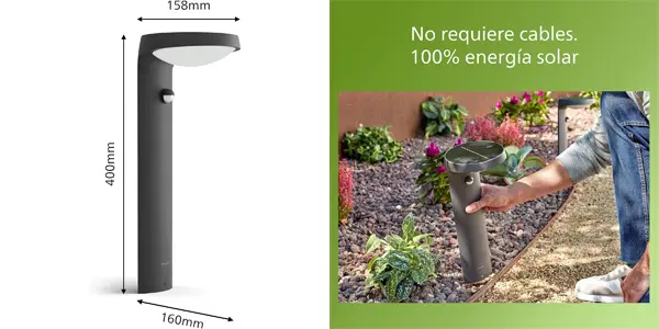 Lámpara pedestal LED de exterior Philips de 1,8W con carga solar