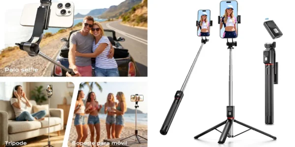 Palo selfie 3 en 1 con control remoto y convertible en trípode