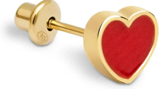 Pendiente suelto Heart Red Enamel de Singularu en plata de ley 925 con baño de oro de 18 kt