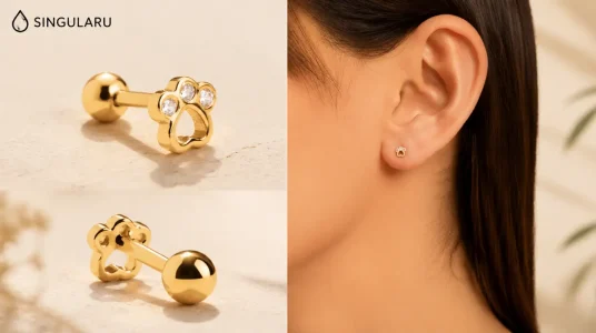 Pendiente suelto Mini Paw de Singularu: Plata de Ley 925 bañada en oro de 18 kt con cierre de rosca