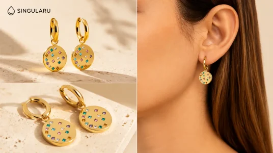 Pendientes Aro Bling de Singularu en acero inoxidable con baño de oro de 18 kt y cierre congo