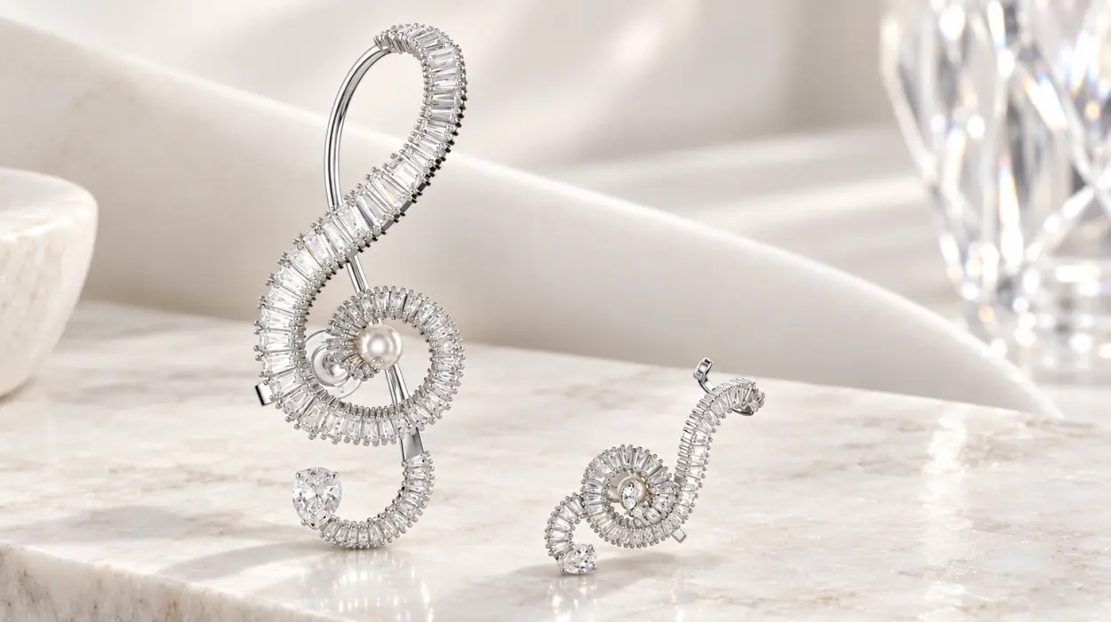 Pendientes de clip Swarovski x Ariana Grande con diseño de clave de sol y circonitas