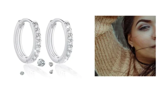 pendientes de aro en plata 925 con circonitas