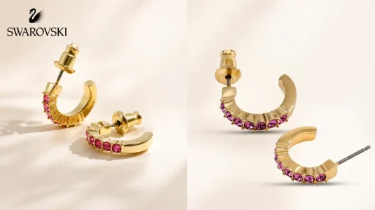Pendientes de aro Swarovski Mini Hoop con cristales rosas y baño tono oro