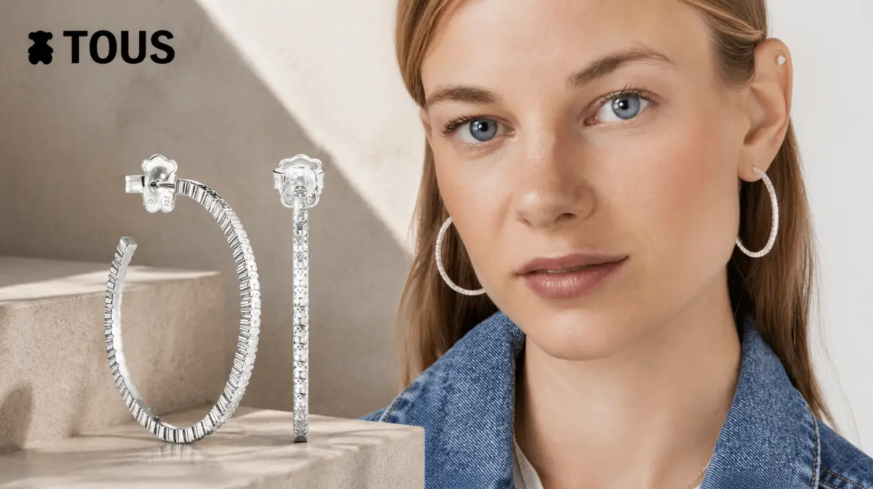 Pendientes de aro grandes de plata Tous, clásicos y elegantes con cierre de presión