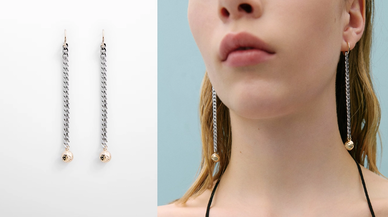 pendientes largos de cadena con abalorios Mango Outlet