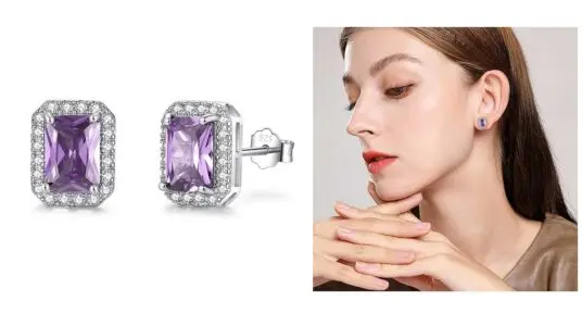 pendientes plata circonita morada chapados oro blanco baratos