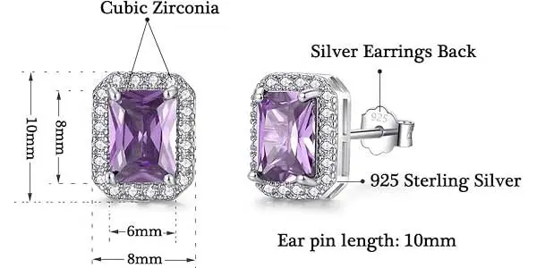 pendientes plata circonita morada chapados oro blanco oferta