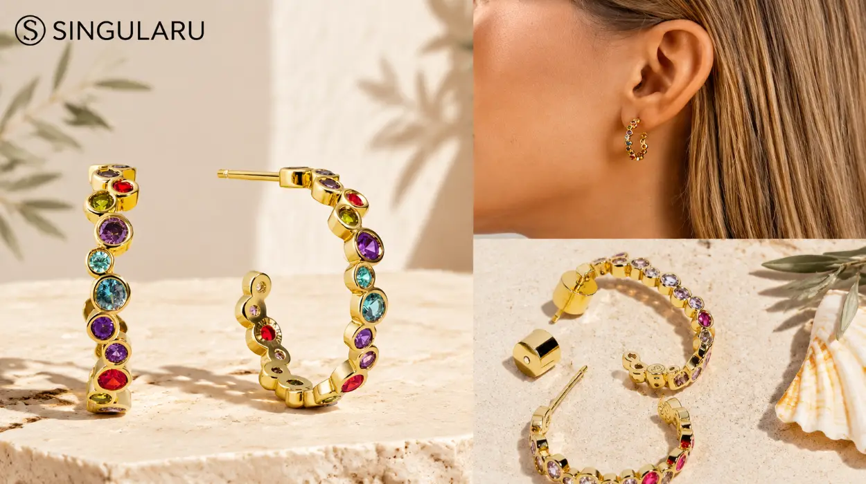 Pendientes Aro Bubbles de Singularu con baño de oro de 18Kt