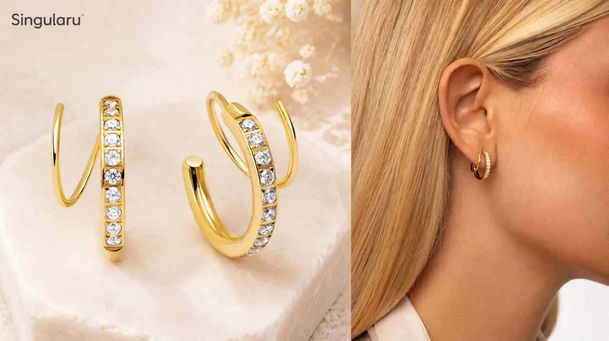 Pendientes Singularu Swirl para mujer con baño de oro