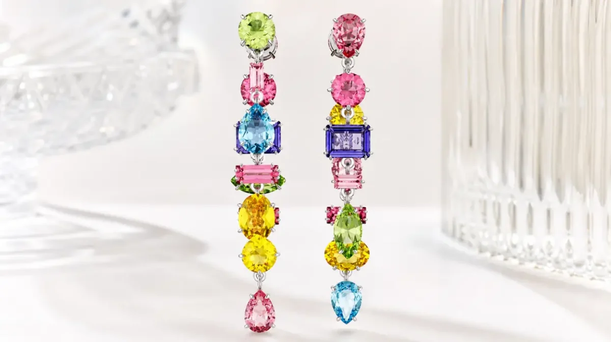 Pendientes Swarovski Gema largos con piedras de colores