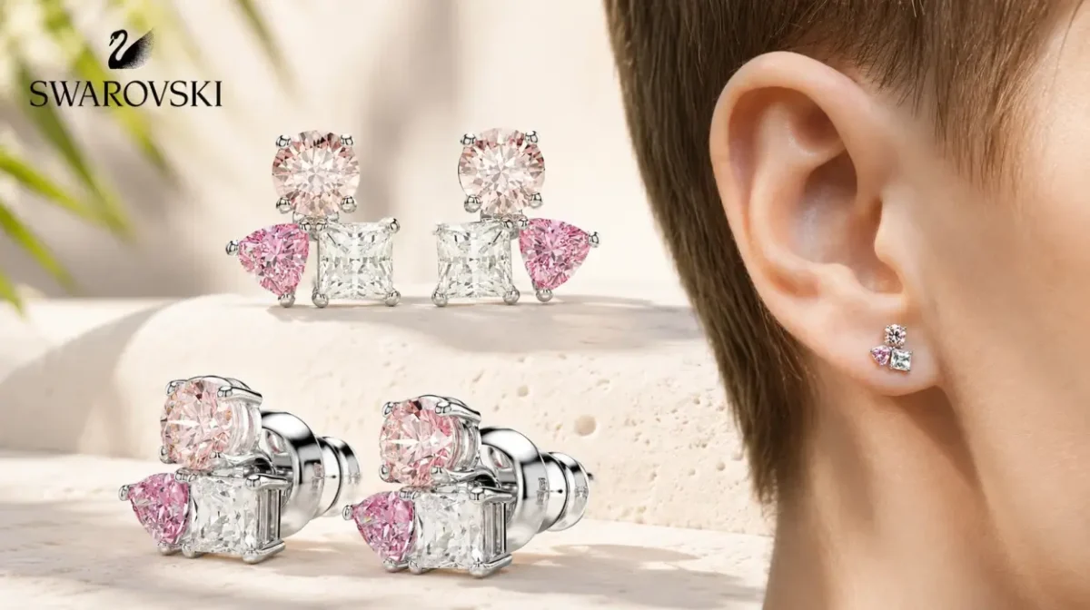 Pendientes Swarovski Mesmera de botón con cristales rosas