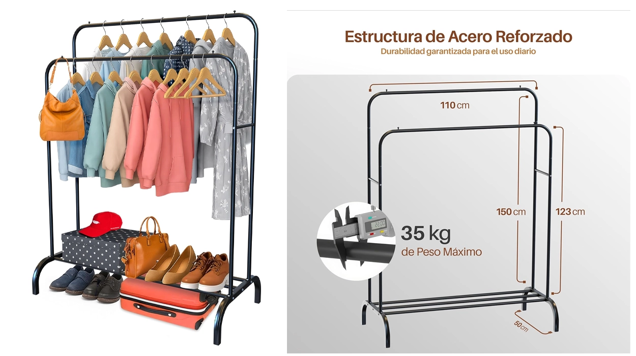 perchero burro Portentum con doble barra y estante zapatero