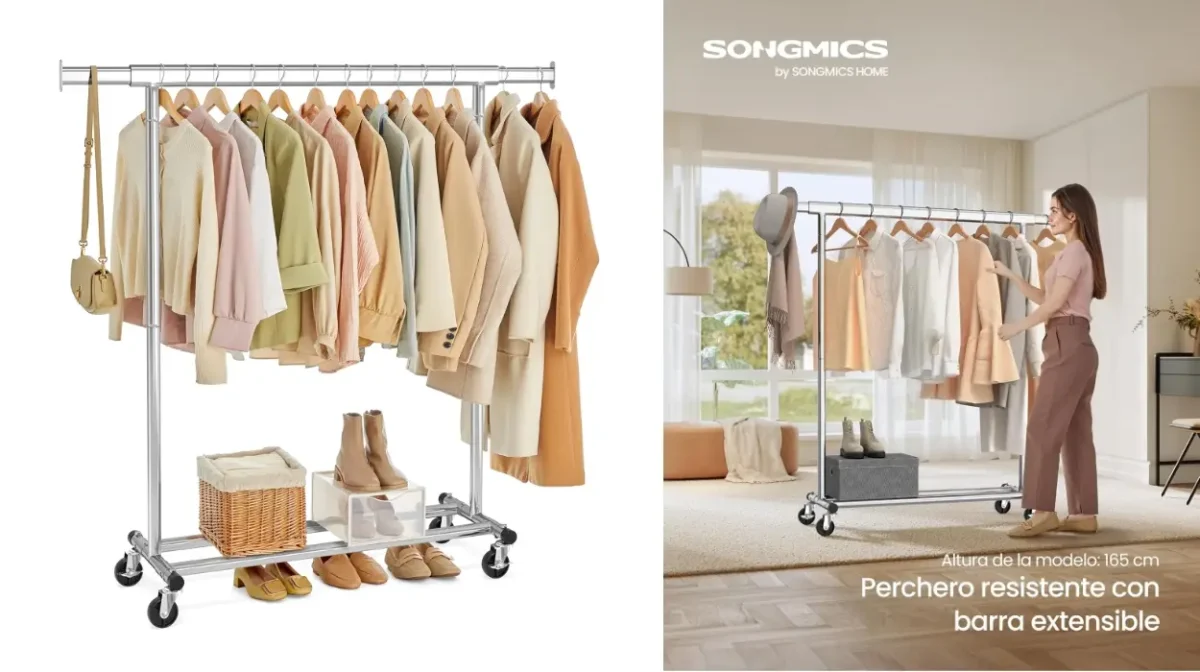 Perchero Burro Songmics con ruedas y barra extensible