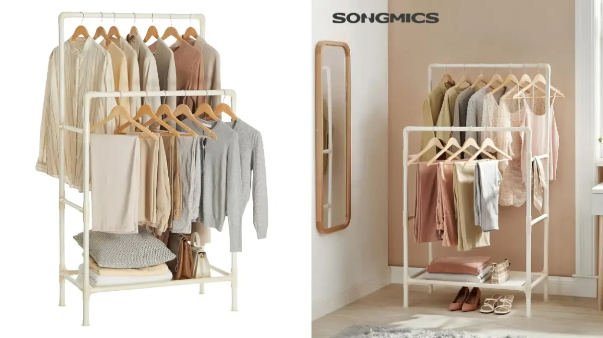 Tu ropa en orden con el perchero doble Songmics: montaje fácil y aguanta 55 kg