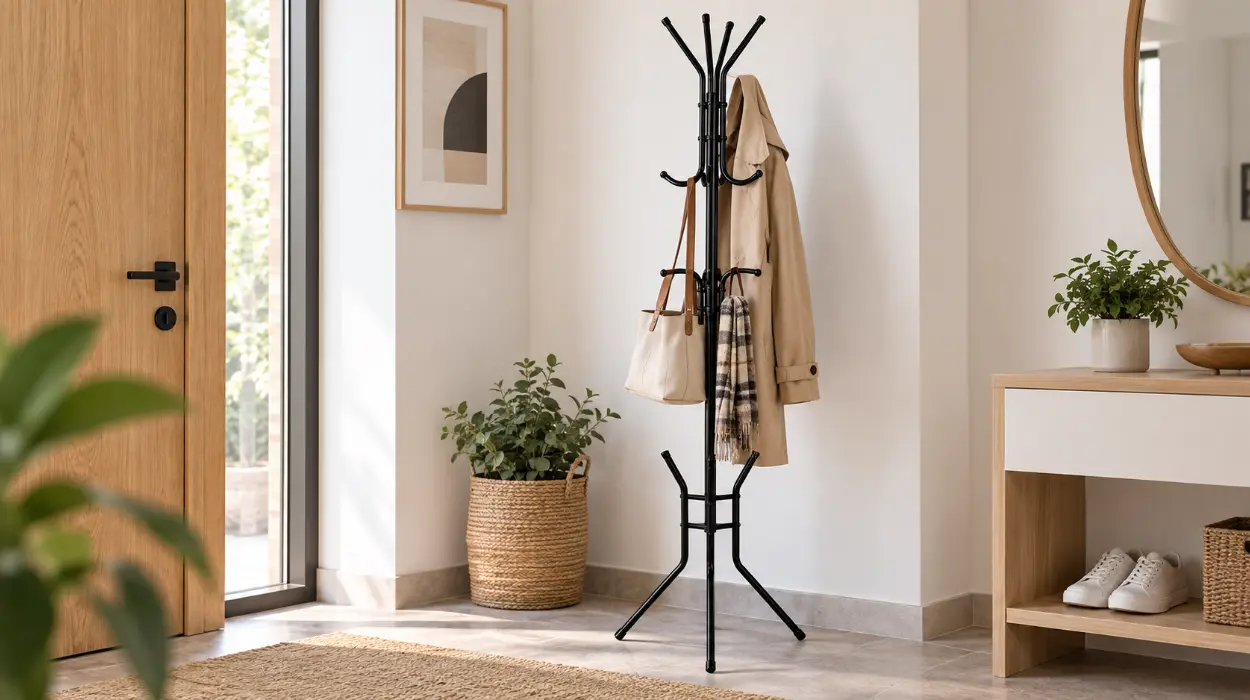 Perchero de pie metálico T-LoVendo para chaquetas y bolsos