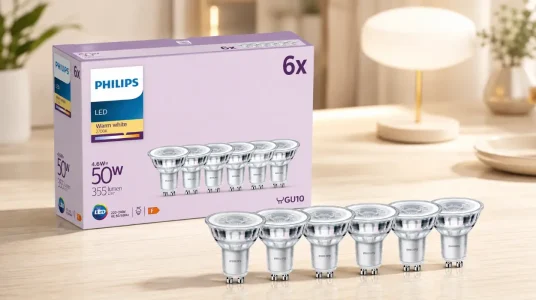 Bombilla LED Philips GU10 4.6W luz blanca cálida, pack de 6 focos