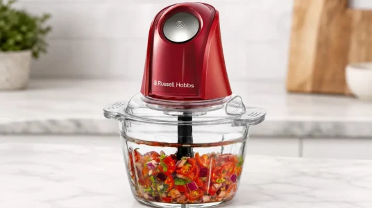 Picadora eléctrica Russell Hobbs Mini Desire Red de 350 W con cuenco de vidrio de 500 ml y cuchillas de acero inoxidable