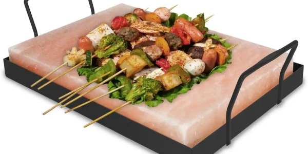 Chollo piedra de sal xxl para barbacoa - 20 x 30 x 3 cm con placa de hierro