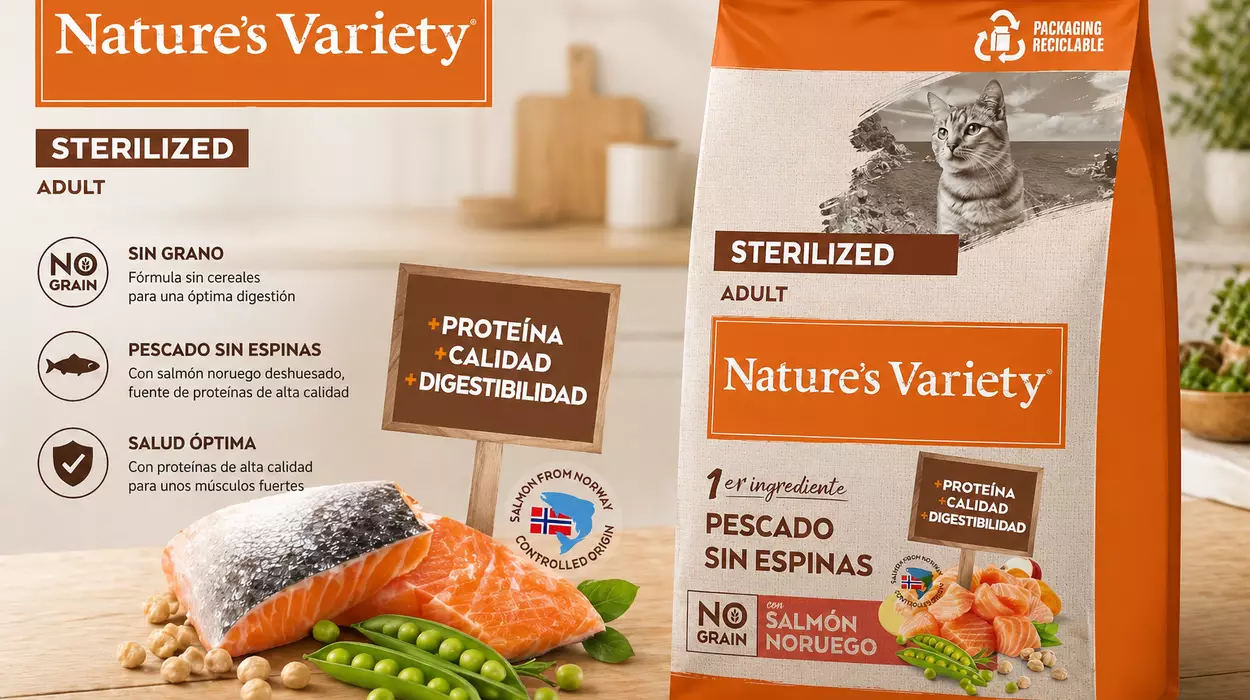 Pienso top para gatos esterilizados con un cuponazo: Nature's Variety No Grain con salmón noruego de 7 kg