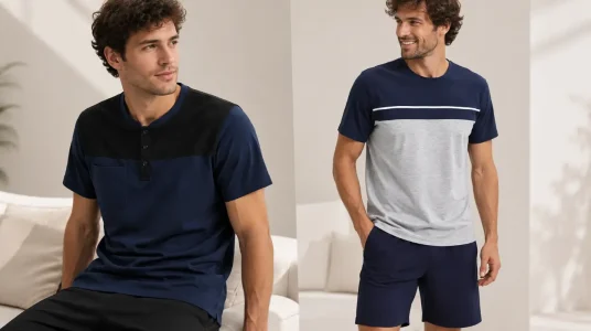 Pijama Bresdk para hombre de verano, conjunto de algodón con camiseta y pantalón corto