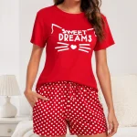 Pijama de mujer para verano Uniexcosm, cómodo conjunto de algodón con manga corta y cuello redondo