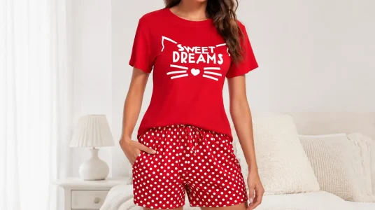 Pijama de mujer para verano Uniexcosm, cómodo conjunto de algodón con manga corta y cuello redondo