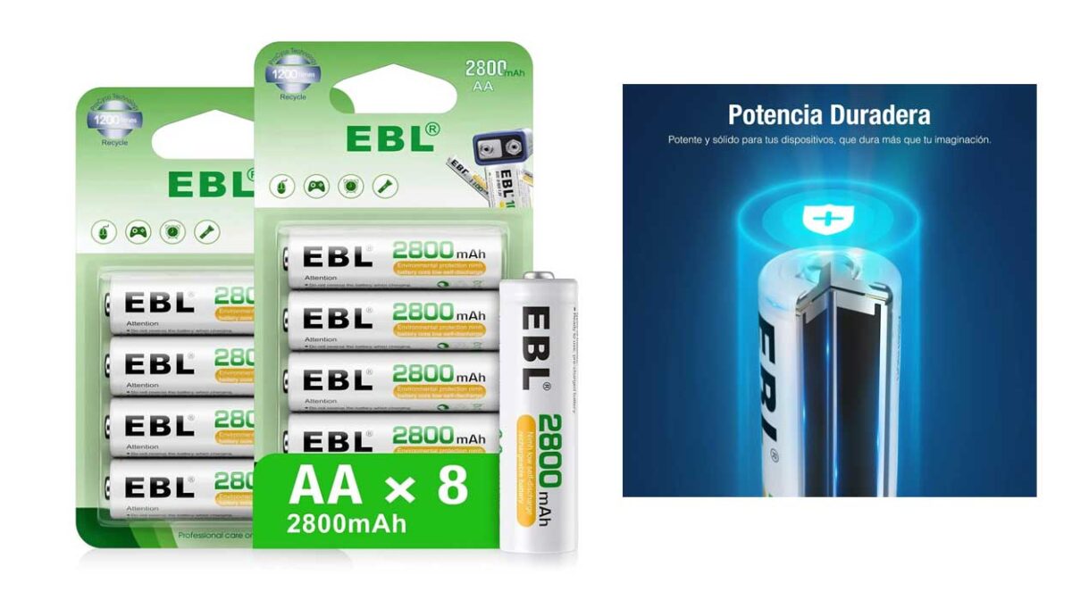 Pack x8 Pilas recargables EBL AA de 2.800 mAh