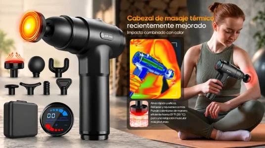 Pistola de masaje muscular AERLANG con calor, 20 velocidades y 7 cabezales