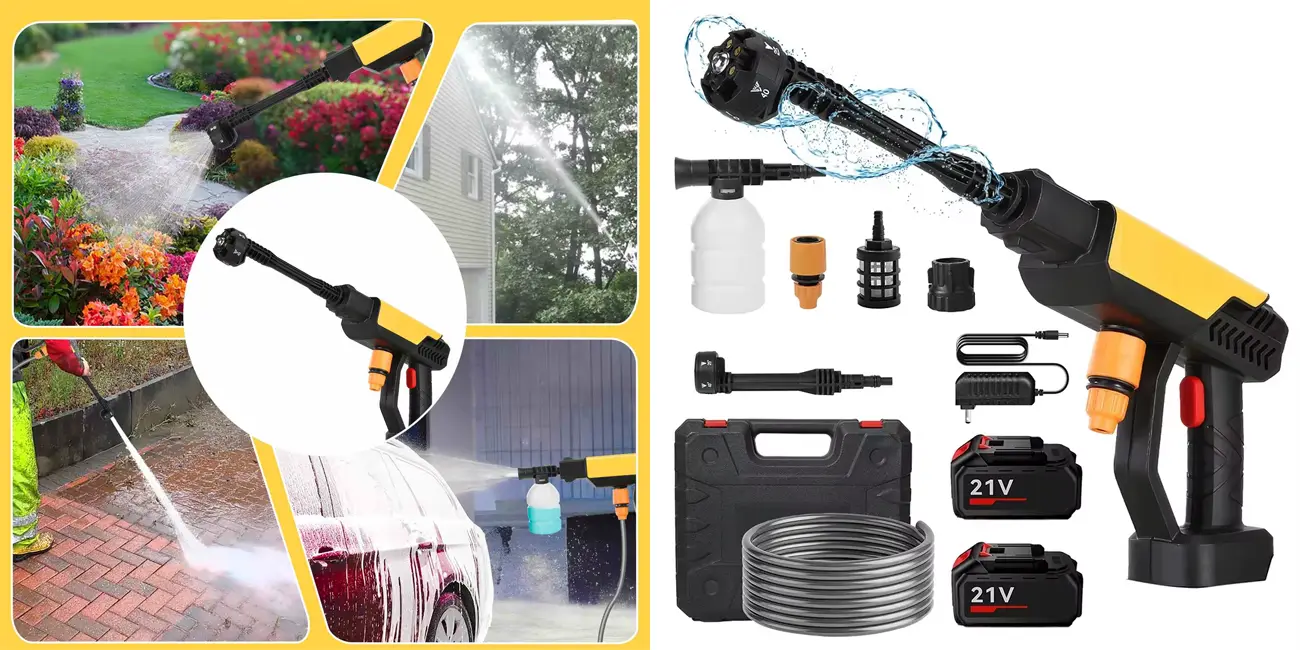Pistola de lavado inalámbrica con accesorios