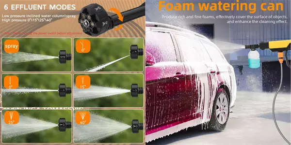 Pistola de lavado inalámbrica con accesorios