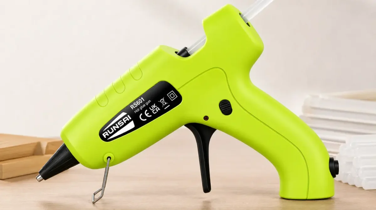 Pistola de silicona caliente RUNSAI antigoteo con 30 barras de pegamento de 7 mm