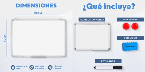 Pizarra blanca magnética JUPPLIES de 90 x 60 cm