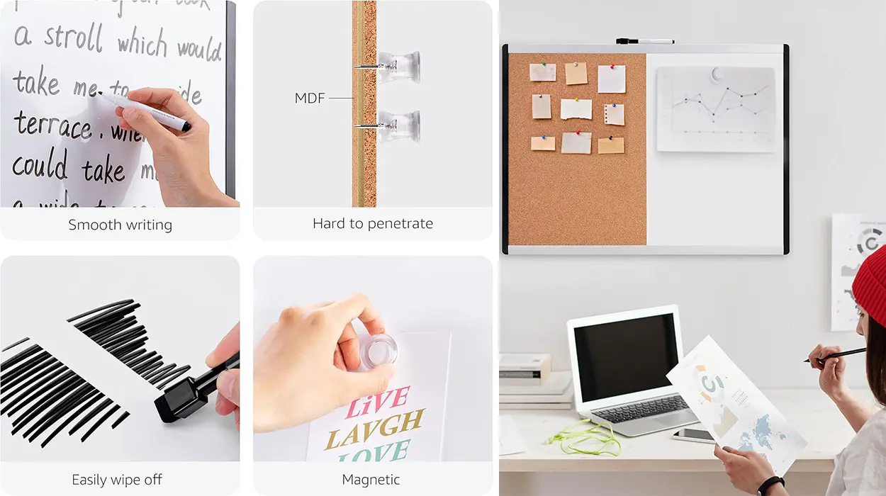 Pizarra magnética con tablón de corcho Amazon Basics barata